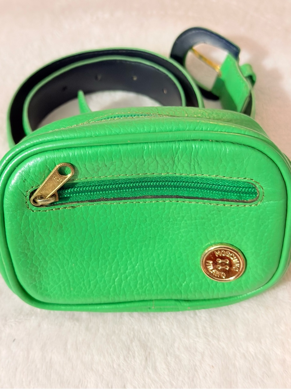 Vintage Moschino Milano Green Mini Belt Bag with Gold Hardware